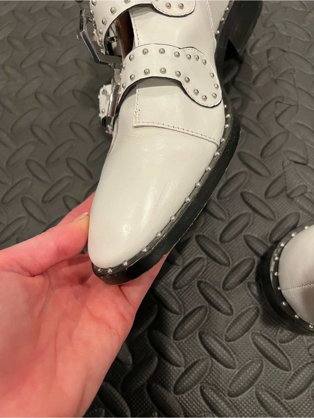 Gianni Bini White Studded Triple-Buckle Ankle Boots